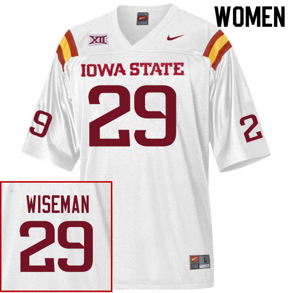Women #29 Quincy Wiseman Iowa State Cyclones College Football Jerseys Sale-White - Click Image to Close